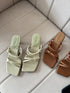 Ladies Double Knot Strap Square Open Toe Slid-On Heel